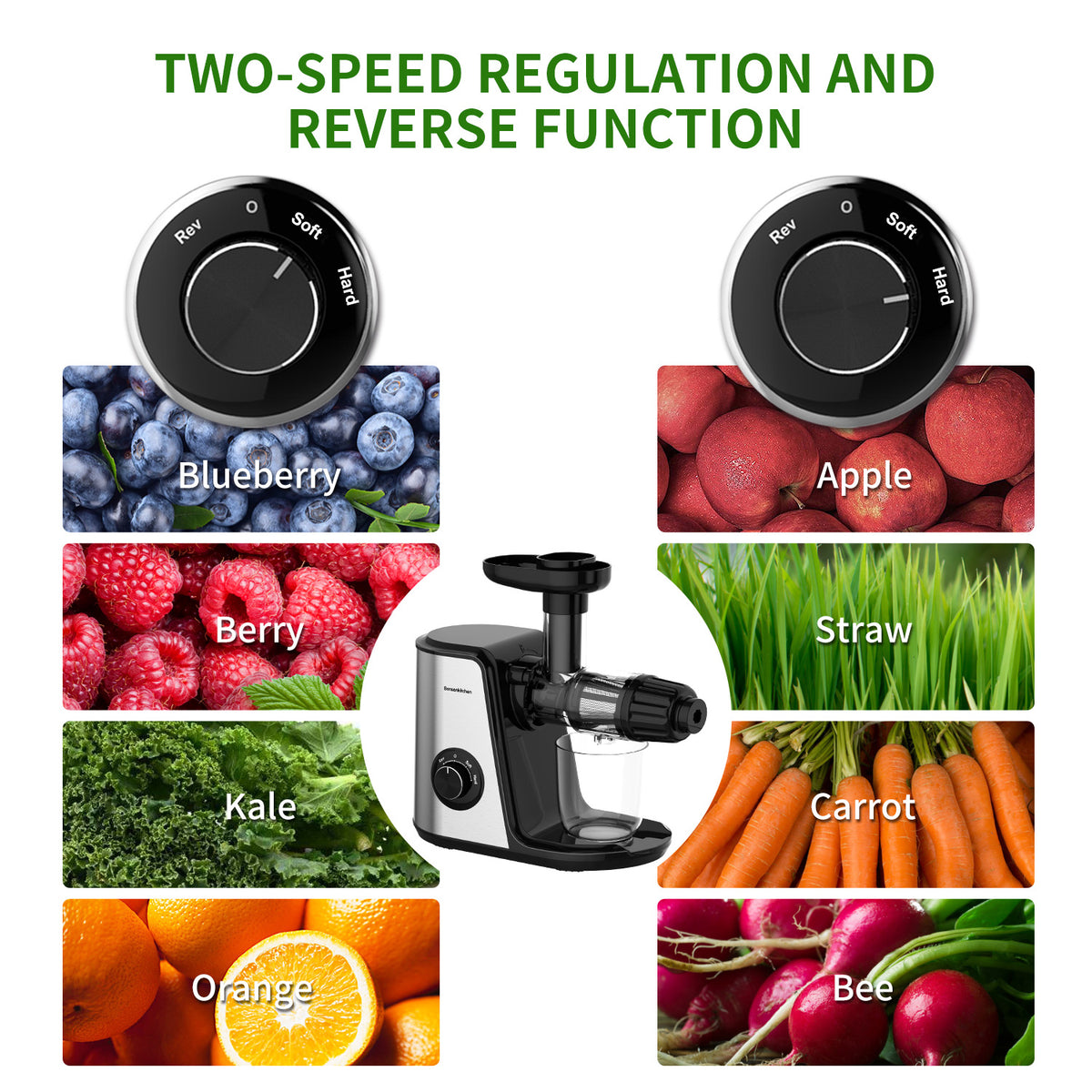 Bonsenkitchen Slow Masticating Juicer Quiet Fruit Vegetable Masticating