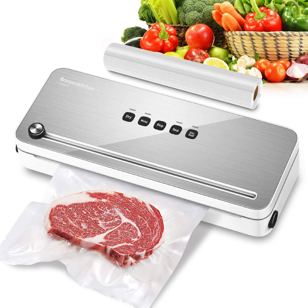 Bonsenkitchen Dry Vacuum Sealer Machine with 5-in-1 Easy Options for Sous  Vide and Food Storage, Air Sealer Machine with 5 Vacuum Seal Bags & 1 Air