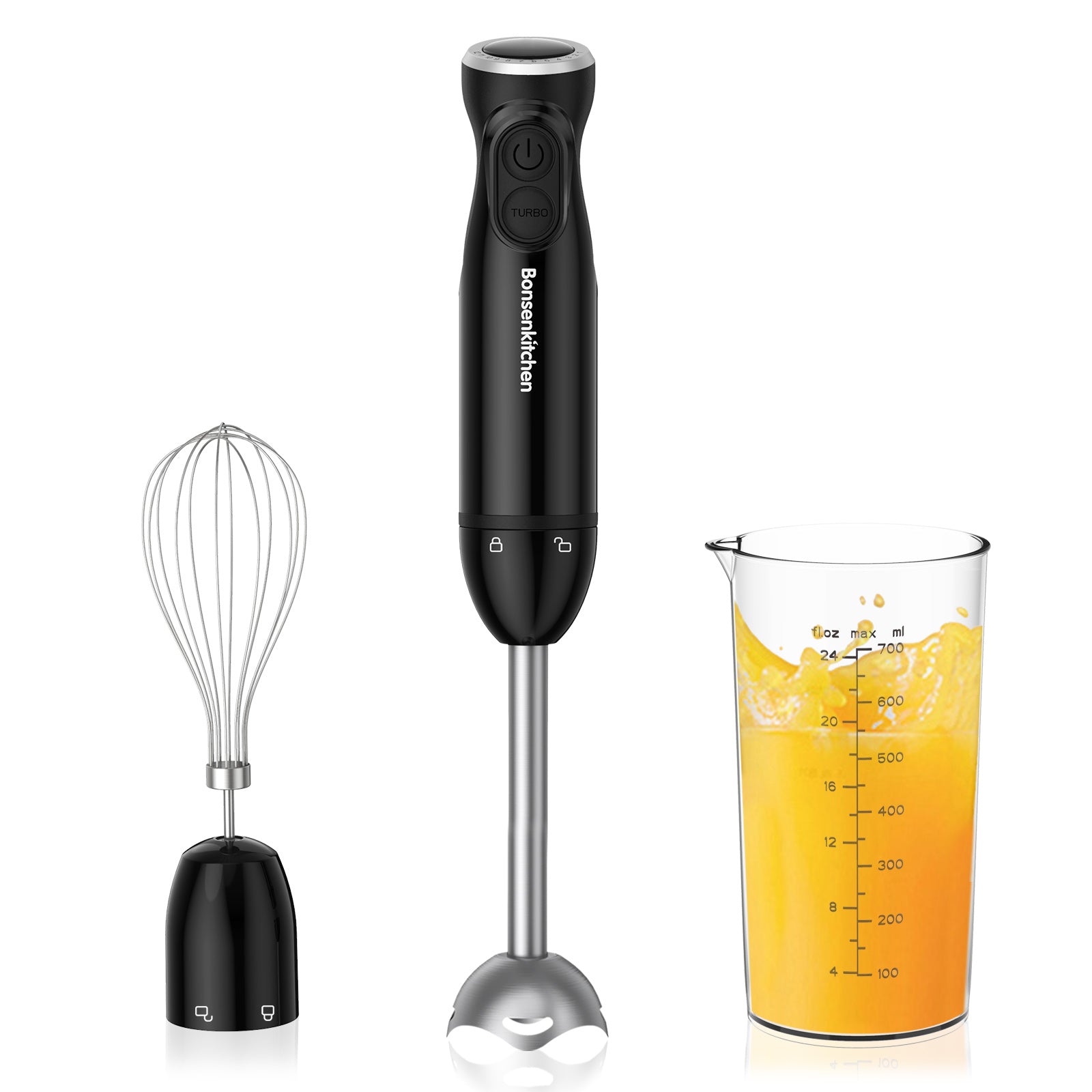 Bonsenkitchen Immersion Blender, 20 Variable Speeds & Turbo, 4-In-1  Stainless Steel Handheld Blender Stick Mixer with Egg Whisk, Beaker &  Chopper Bowl