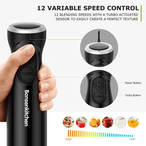 Bonsenkitchen Turbo 12 Speed Immersion Hand Blender