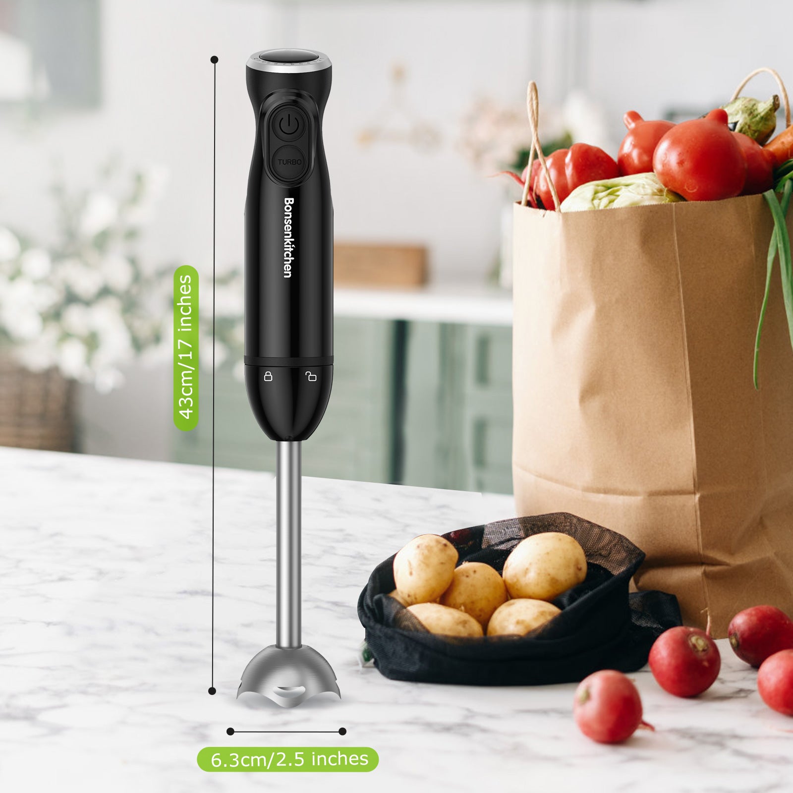 Bonsenkitchen Hand Blender, 4-in-1 Stainless Steel Hand Immersion