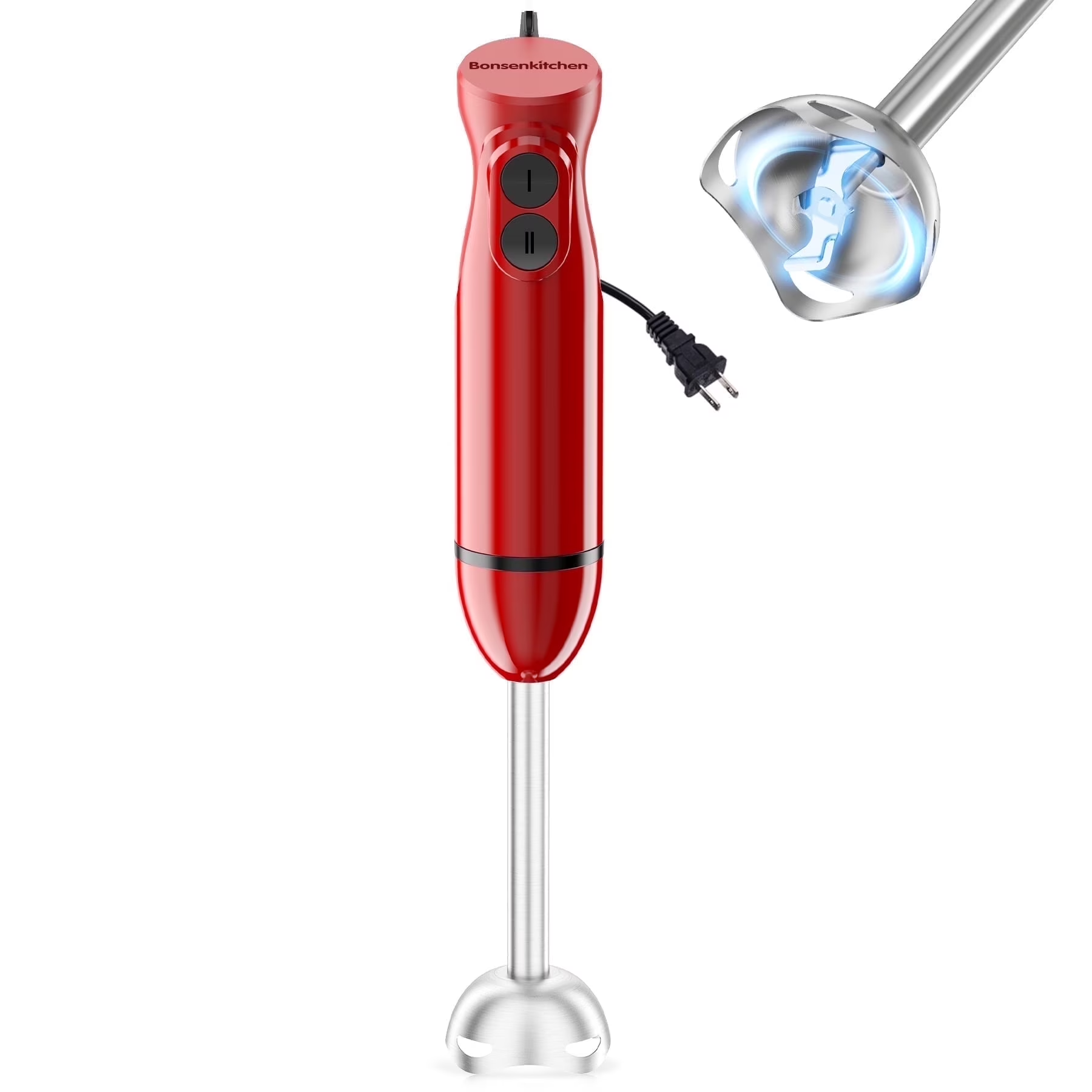 Bonsenkitchen Handheld Blender, Immersion Blender Handheld, Red