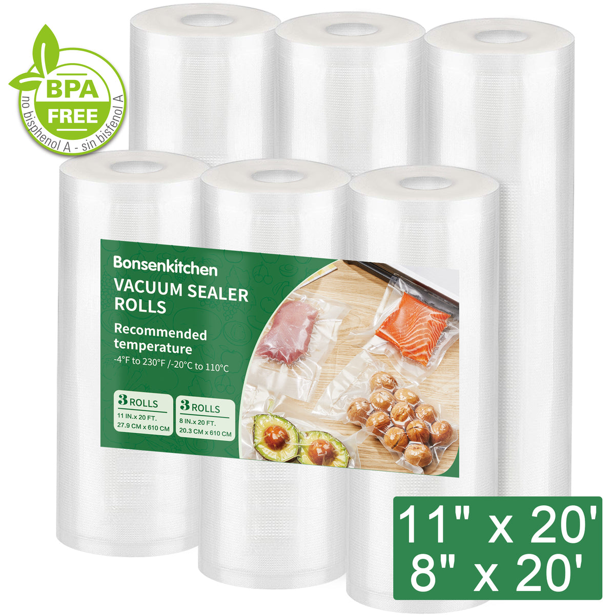 Bonsenkitchen Vaccum Sealer bags, Vacuum Rolls