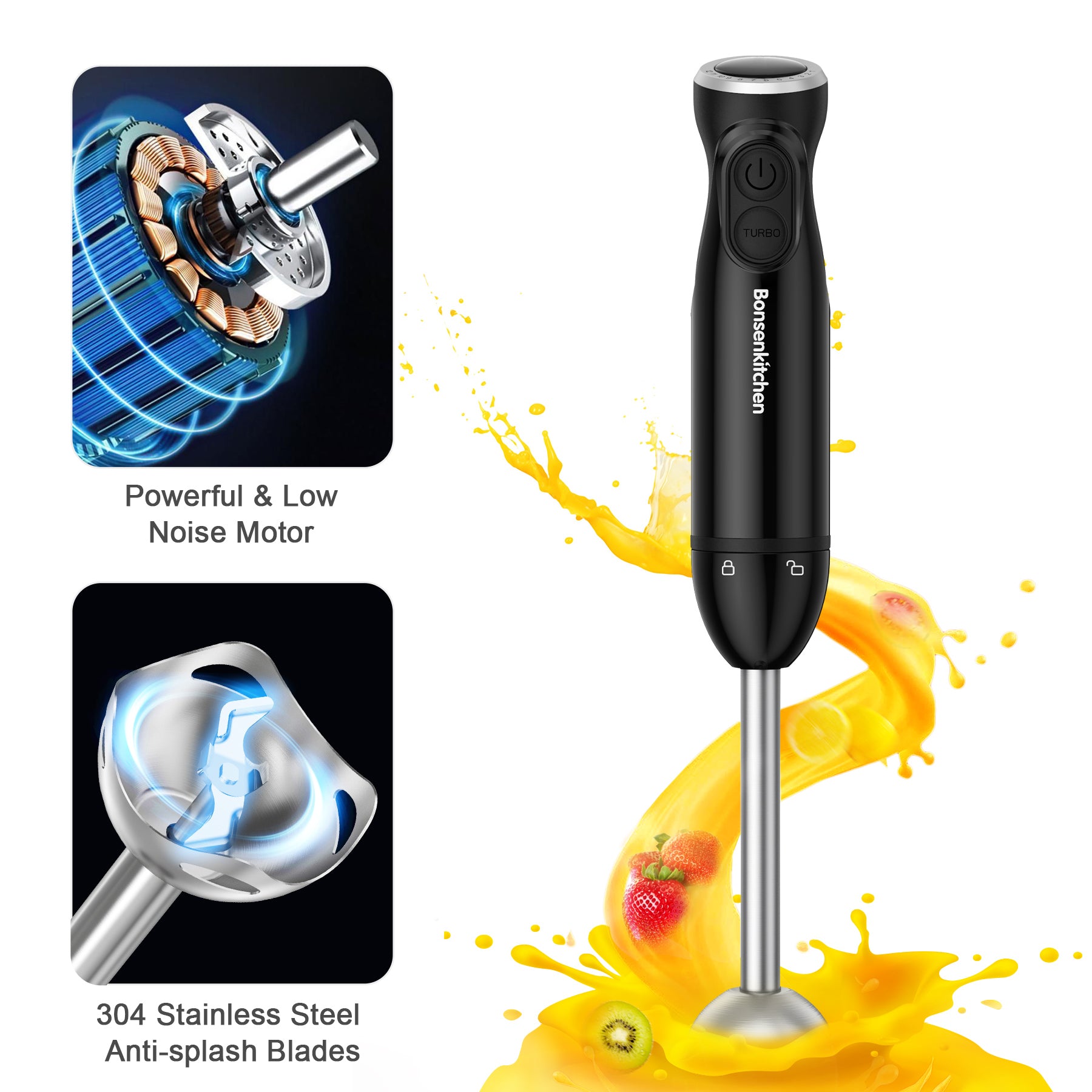 Bonsenkitchen Handheld Blender, Electric Hand Blender 12-Speed & Turbo  Mode, Immersion Blender Portable Stick Mixer with Stainless Steel Blades  for