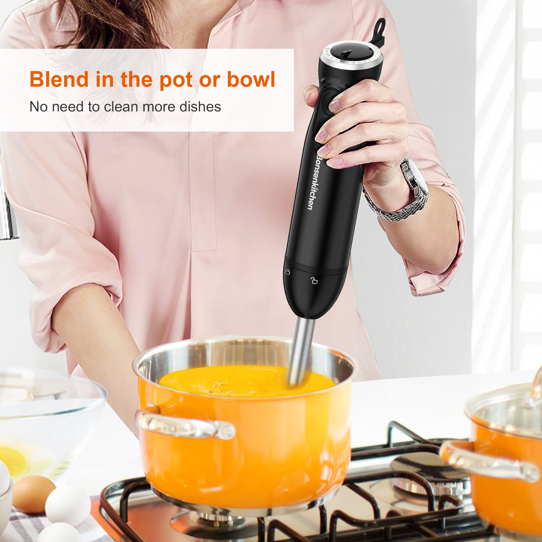 1000W Handheld Blender, 12 Speed and Turbo Mode, Electric Hand Blender  Stainless Steel Immersion Handheld Stick Blender for Soup Puree Baby Food  EU