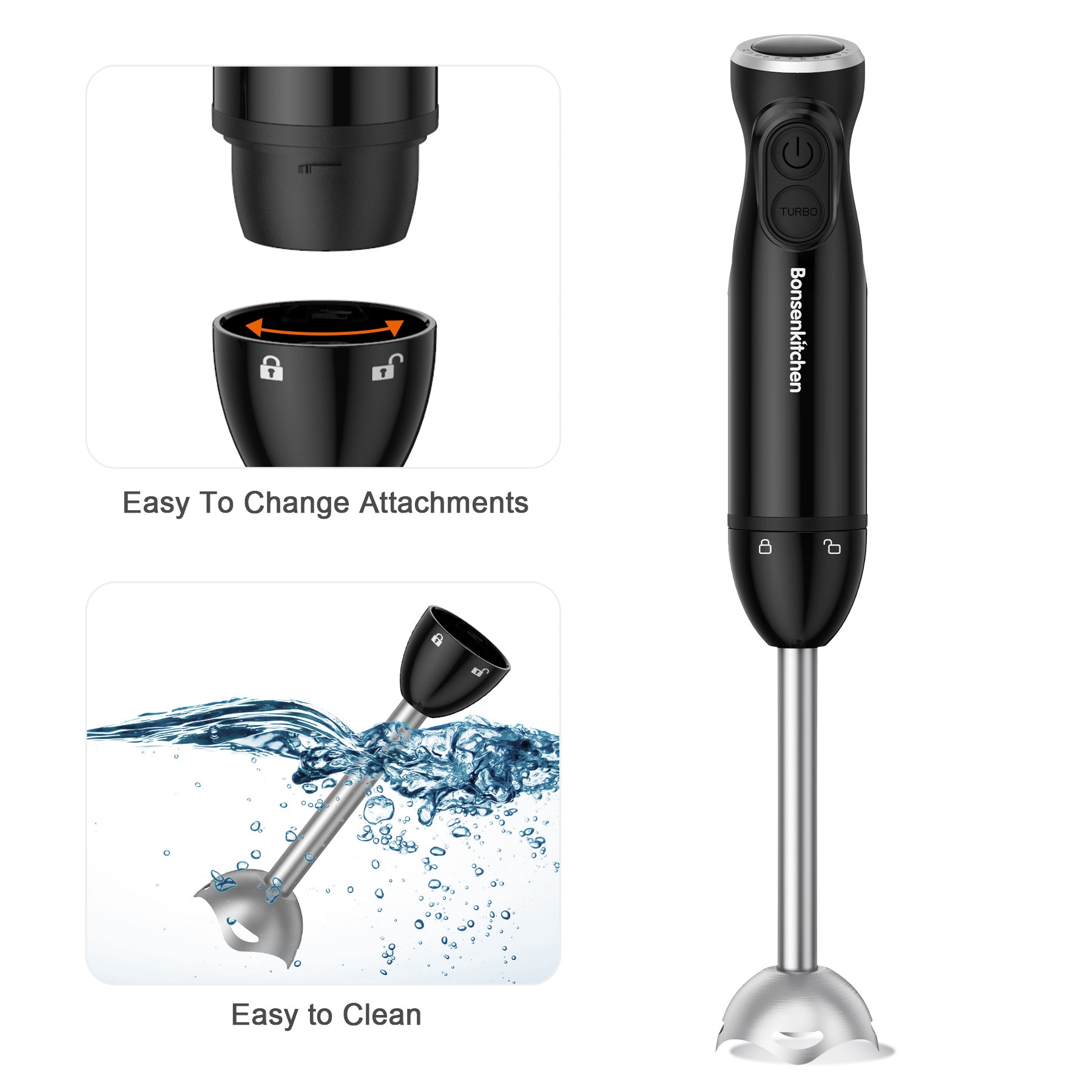 Immersion Blender, 5 in 1 Hand Blender, 12 Speed and Turbo Mode Immersion  Blender handheld, Blender Electric Stainless Steel with Milk Frother, 600ml