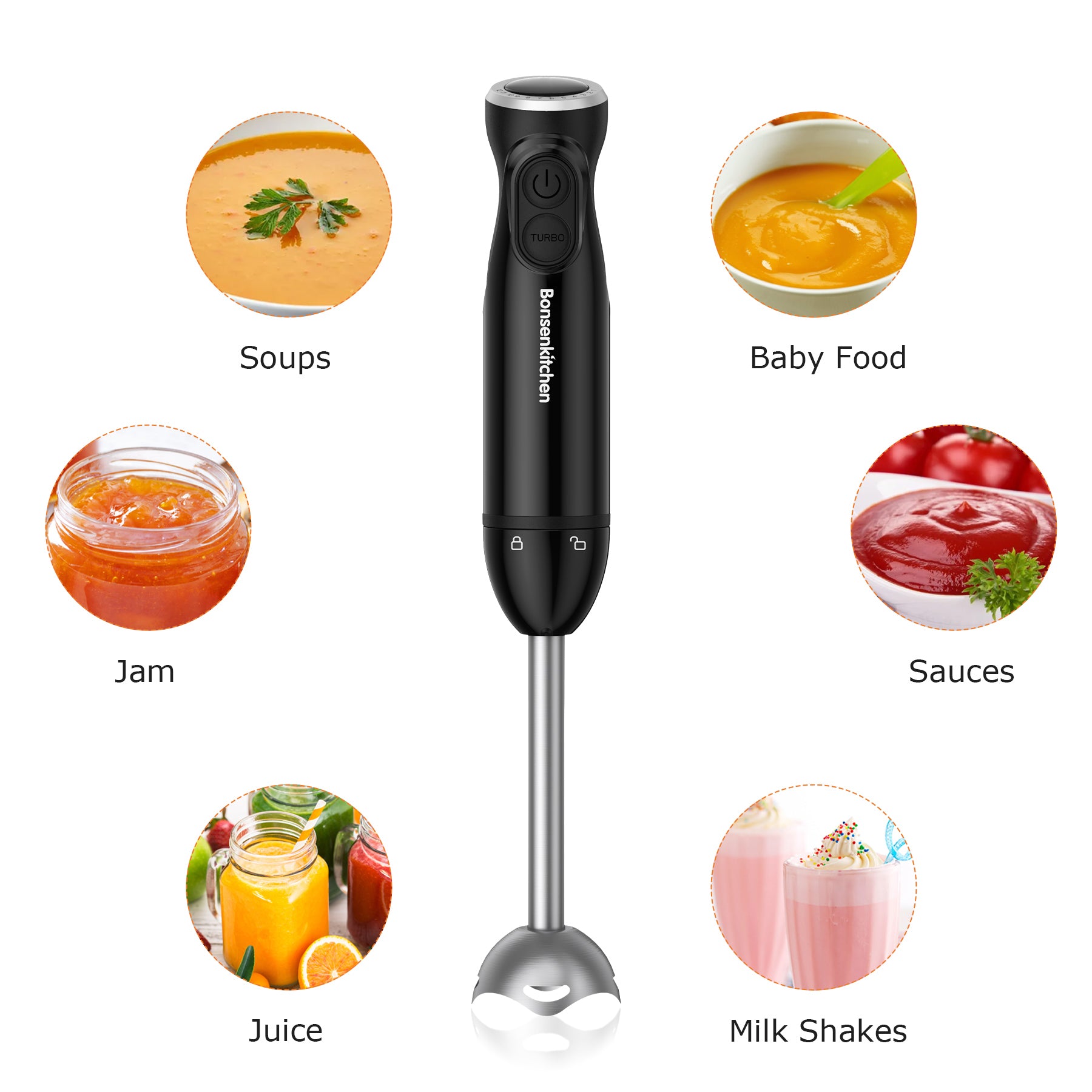 Bonsenkitchen Turbo 12 Speed Immersion Hand Blender