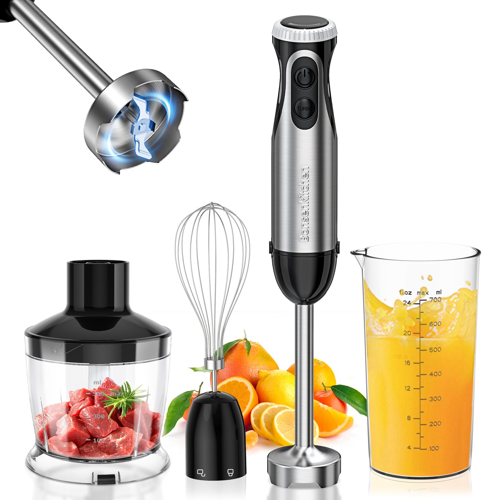 Bonsenkitchen Handheld Blender, Electric Hand Blender 12-Speed & Turbo  Mode, Immersion Blender Portable Stick Mixer with Stainless Steel Blades  for