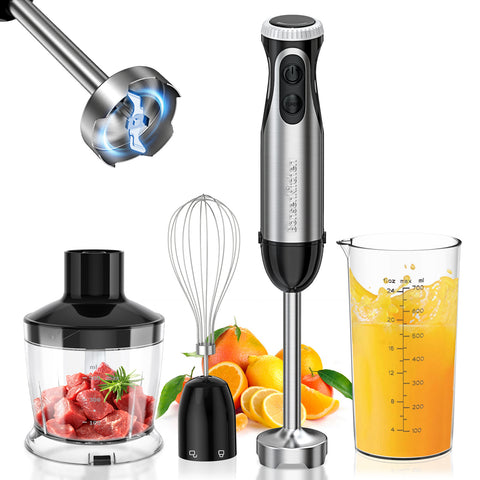 3- in-1 Immersion Hand Blender, Powerful 1000W Stainless Steel Stick Blender, 4 Sharpe Blades with Whisk, Milk Frother Attachments