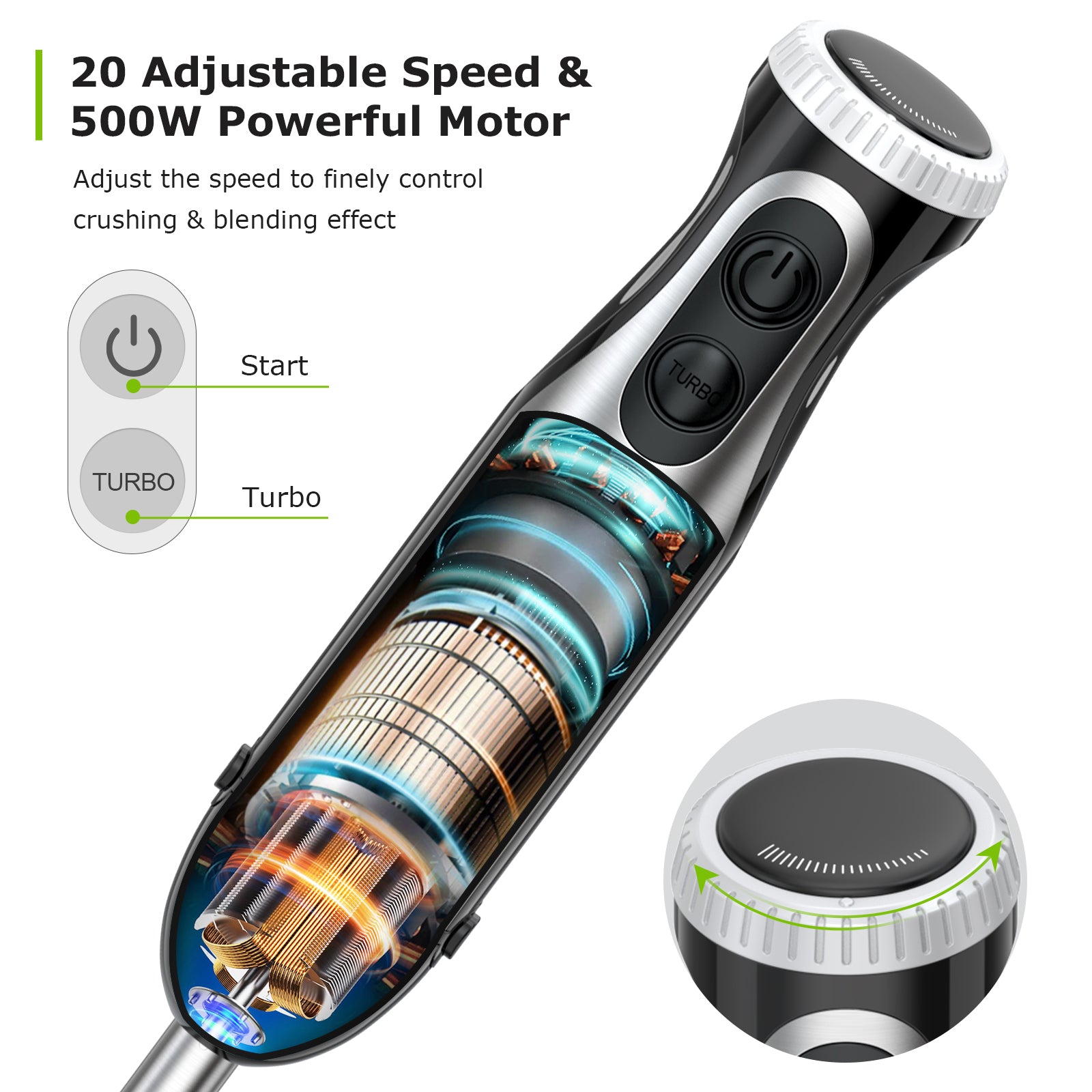 Bonsenkitchen Handheld Blender, Electric Hand Blender 12-Speed & Turbo  Mode, Immersion Blender Portable Stick Mixer with Stainless Steel Blades  for