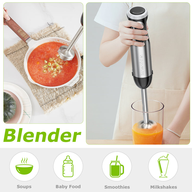 CRYSTALS HB200 4-in-1 Hand Blender & Food Processor – 1000W, Stainless Steel Blade, Smoothie Chopper Mixer, Black, BPA-Free