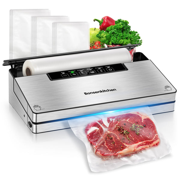 Bonsenkitchen Vacuum Sealer, Stainless Steel Powerful Food Sealer with 5 Modes, Built-in Cutter and Bag Storage