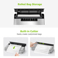 Bonsenkitchen Vacuum Sealer, Stainless Steel Powerful Food Sealer with 5 Modes, Built-in Cutter and Bag Storage