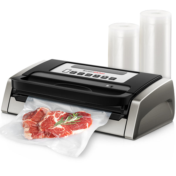 Bonsenkitchen Vacuum Sealer Machine, Powerful Low-Noise Food Vacuum Sealer Globefish Technology for High-Speed Working, Built-in Cutter, 2 Bag Rolls
