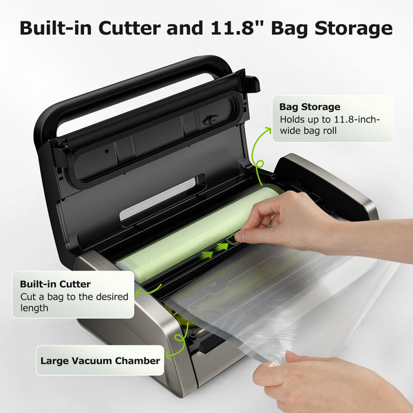 Bonsenkitchen Vacuum Sealer Machine, Powerful Low-Noise Food Vacuum Sealer Globefish Technology for High-Speed Working, Built-in Cutter, 2 Bag Rolls