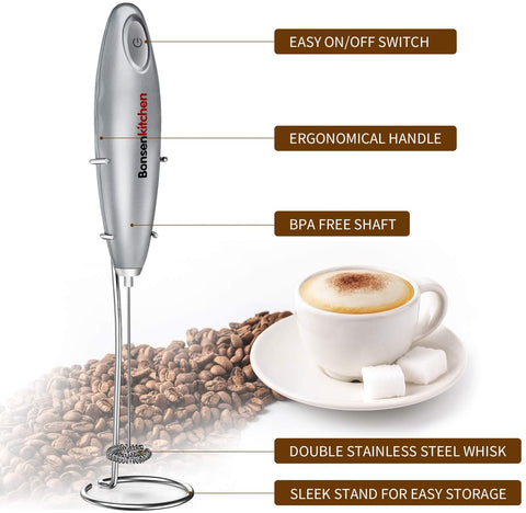Bonsenkitchen MF8710 Electric Milk Frother with Stand, Black