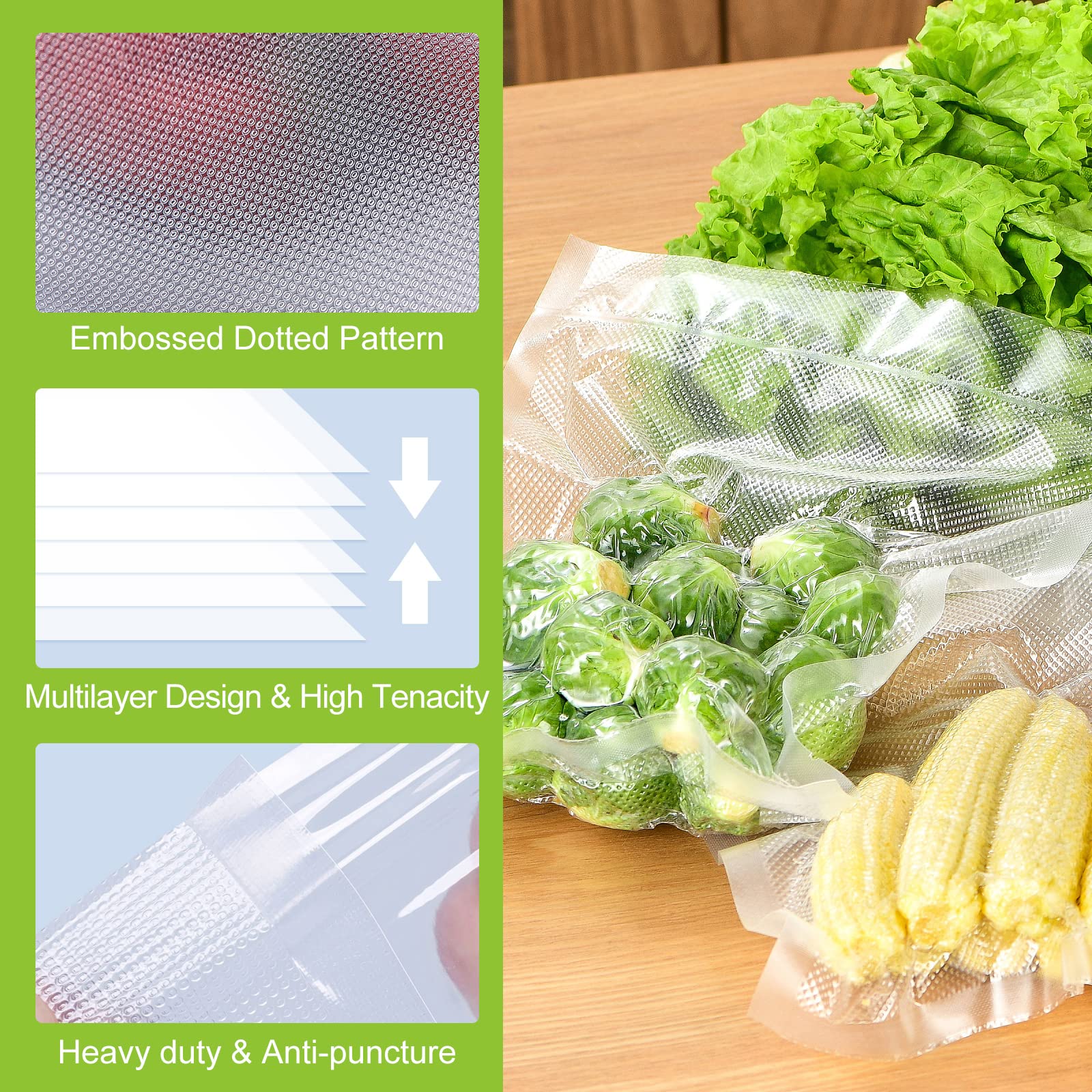 Vacuum Sealer Bags for Food 6 x 10x 100, Bonsenkitchen Pre-Cut Reusable  Bags , Vacuum Seal Bags