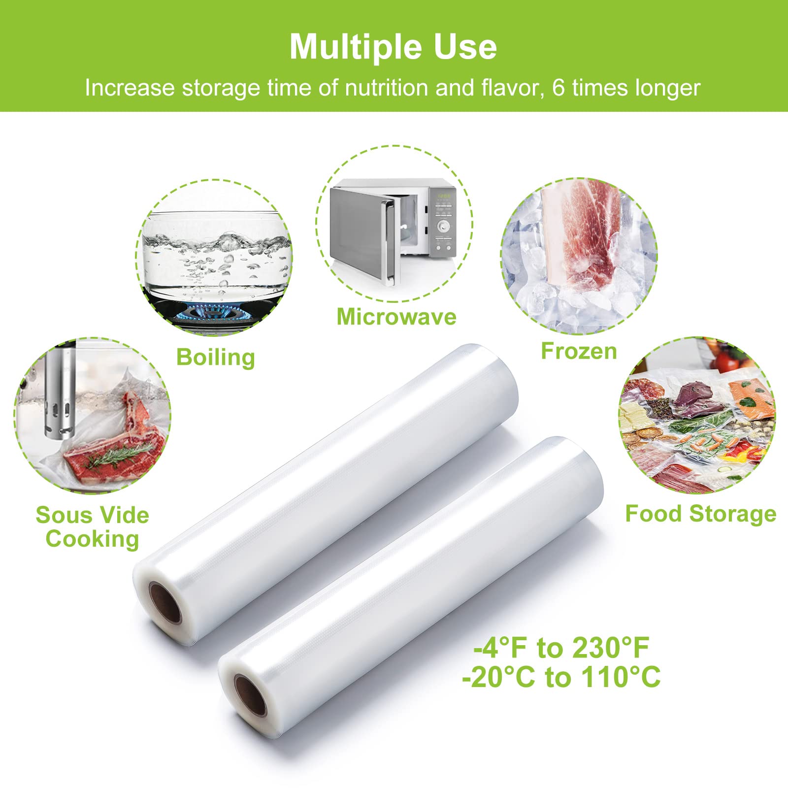 Bonsenkitchen Vaccum Sealer Bags, Vacuum Rolls, (8 x 11) * 2 Rolls