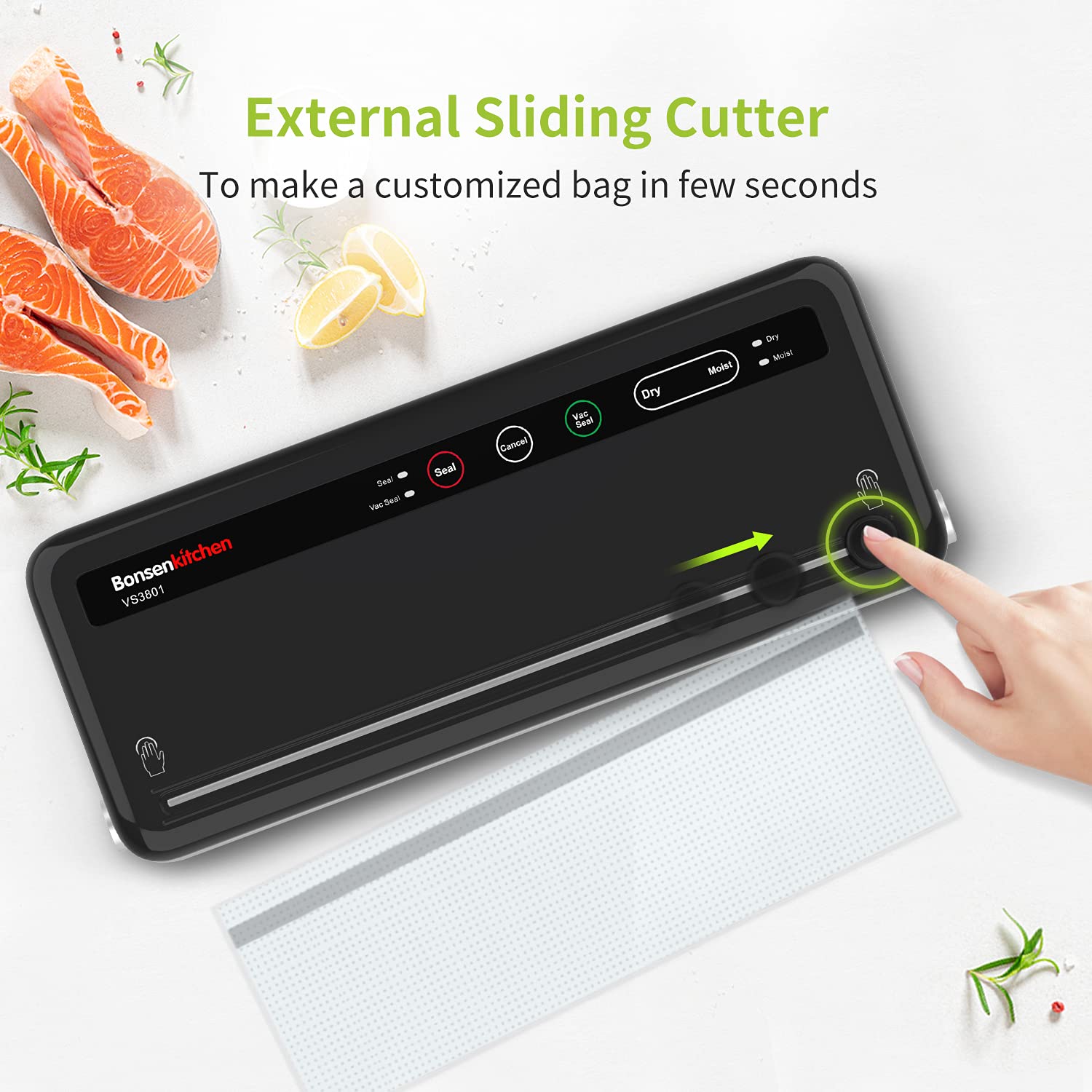 Bonsenkitchen Food Sealer Vacuum Sealer, Built-in Cutter & sealer