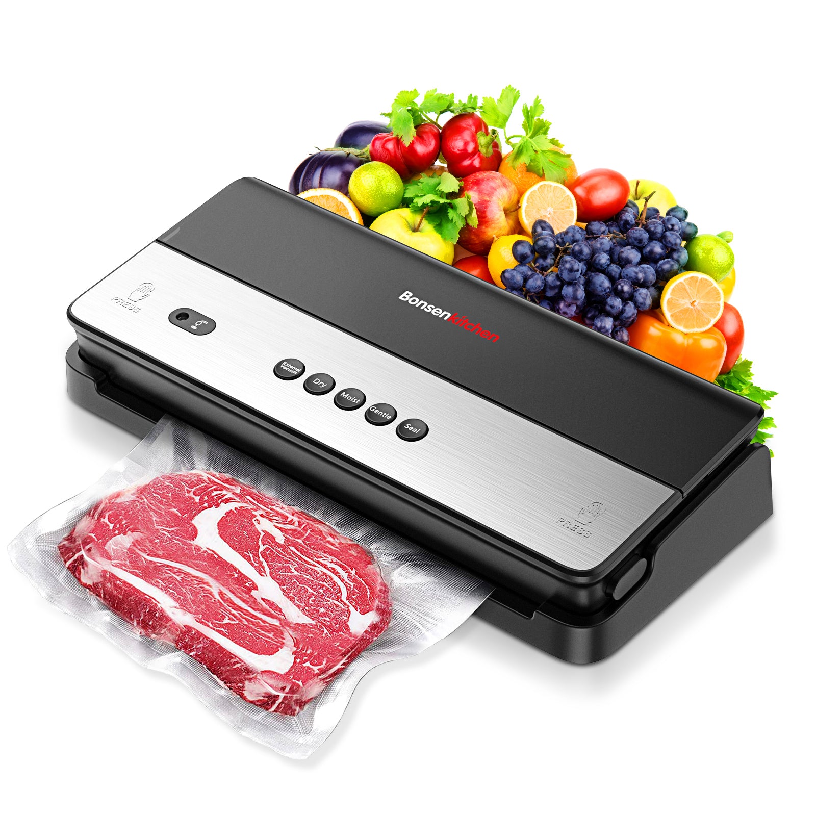 Bonsenkitchen Vacuum Sealer Machine, 5 Sealing Modes, Built-in Cutter & Roll Storage