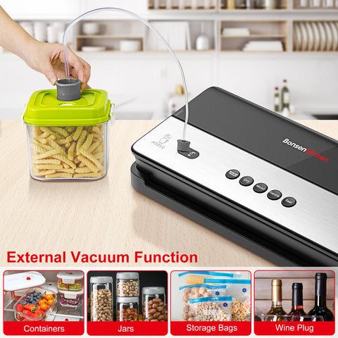 Bonsenkitchen Vacuum Sealer Machine, 5 Sealing Modes, Built-in Cutter & Roll Storage