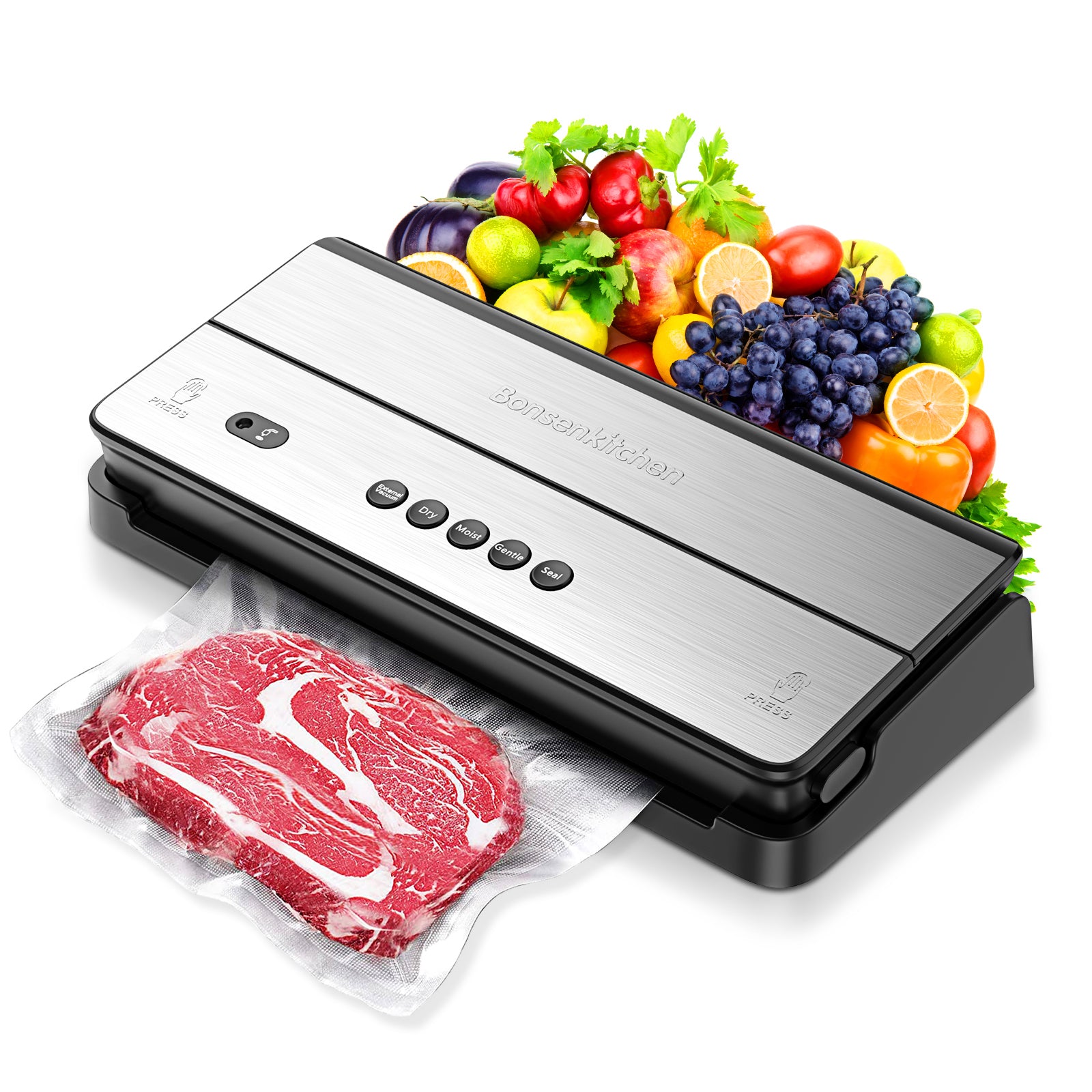 Bonsenkitchen Vacuum Sealer Machine, 5 Sealing Modes, Built-in Cutter & Roll Storage