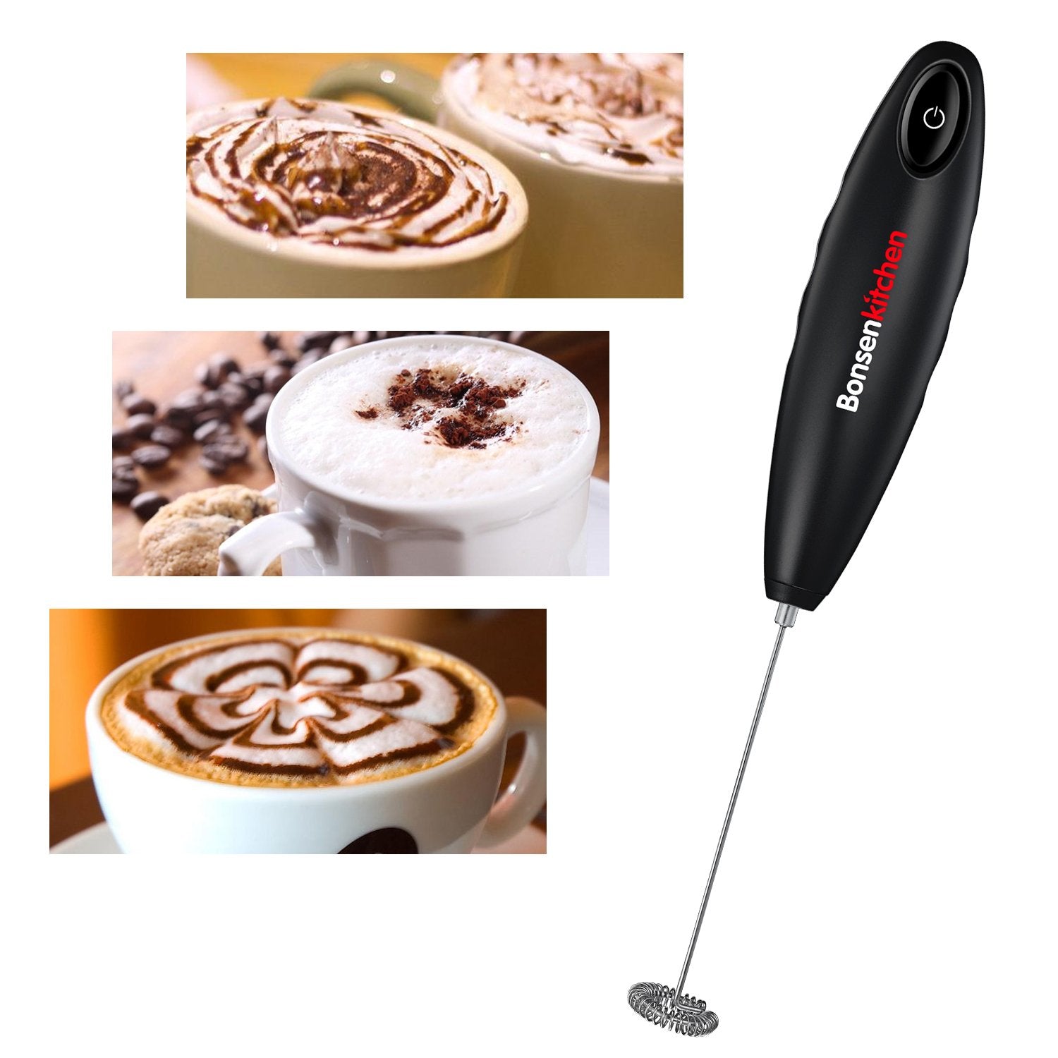 Bonsenkitchen Handheld Milk Frother Electric Hand Foamer Blender for Drink Mixer Perfect for Bulletproof Coffee Matcha Hot Chocolate Mini Battery